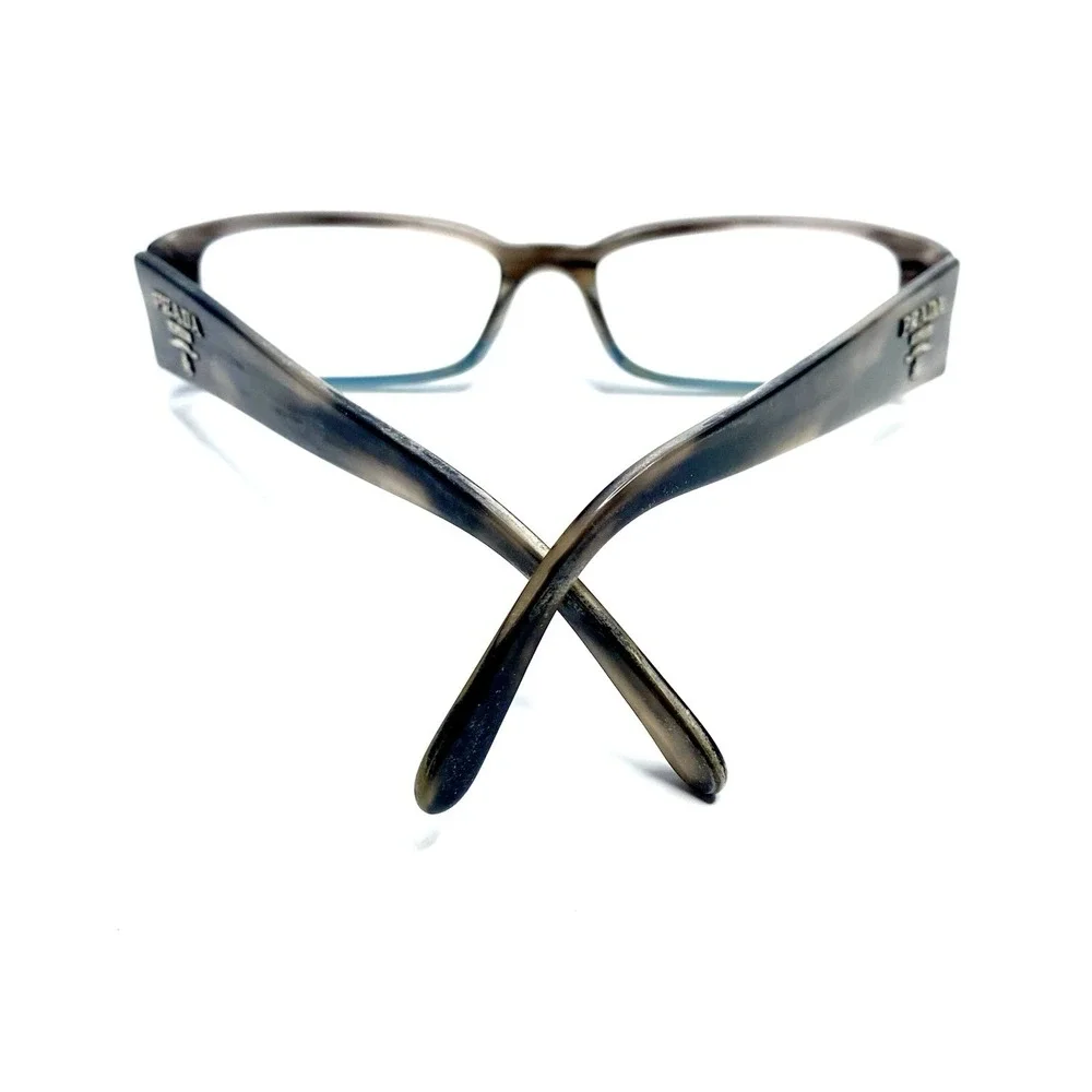 Prada Grey Blue Tortoise Horn Rectangular Glasses Italy VPR22M RYO1O1 53 16 135